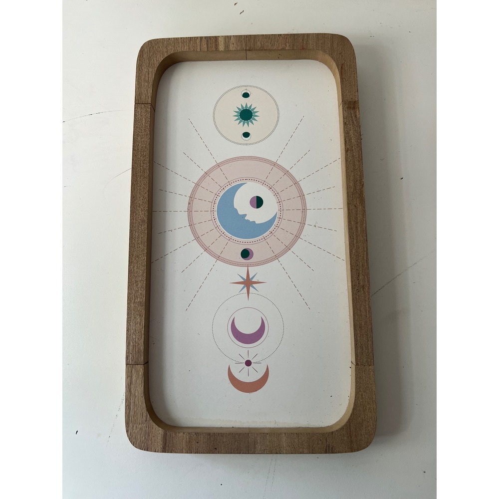 Real Living Neon Celestial Moon Phases Sun Wood Frame Wall Decor 18x10 Boho Art